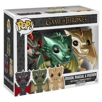 Figurines Pop Rhaegal, Viserion et Drogon métallisés (Game Of Thrones)