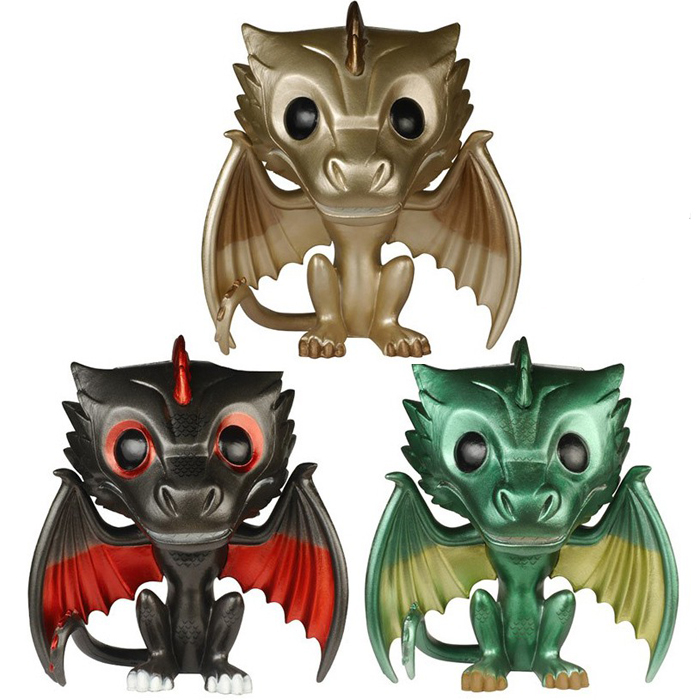 Figurines Pop Rhaegal, Viserion et Drogon métallisés (Game Of Thrones)