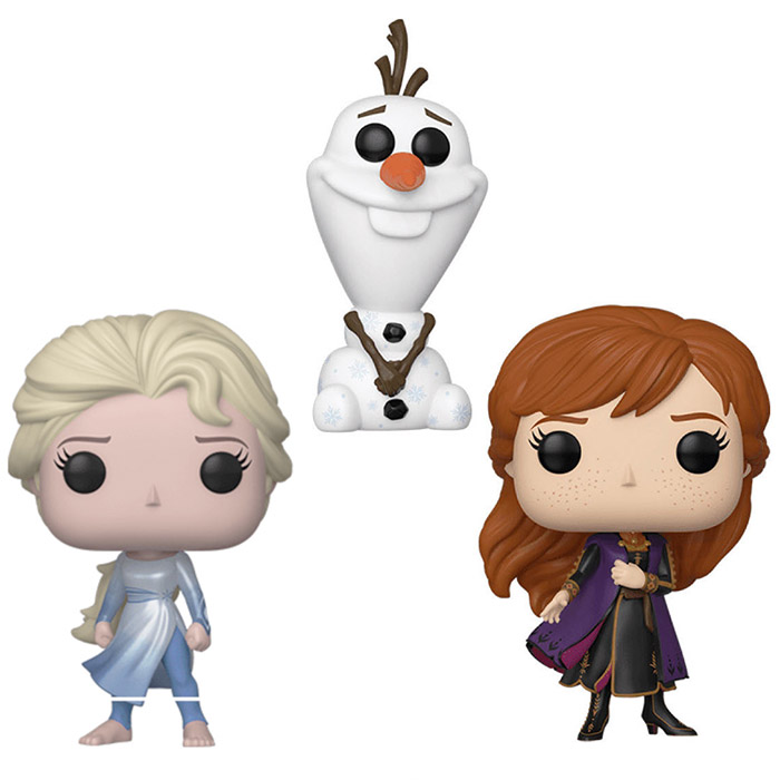 Figurines Pop Elsa pieds nus, Olaf et Anna (Frozen 2)